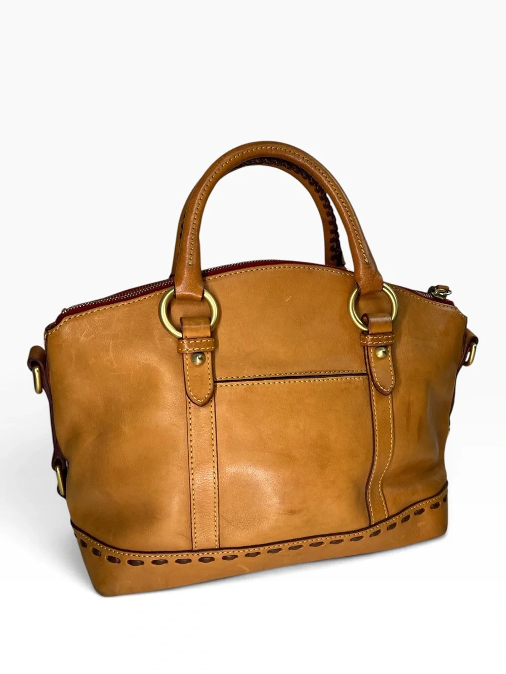 Dooney & Bourke Florentine Medium Pocket Satchel Natural Leather
